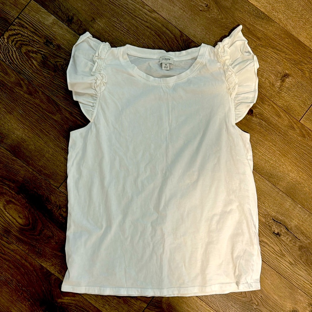 Women's J. Crew White Ruffled Sleeve Top